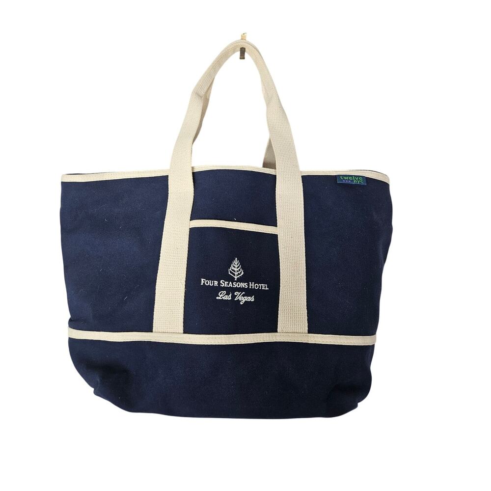 Four Seasons Las Vegas Navy White Boat Tote Canvas Embroidered Preppy Coastal